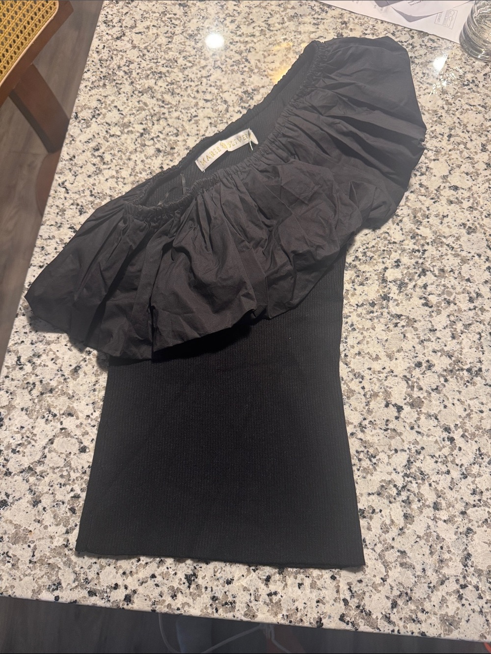 Marie Oliver Black One-Shoulder Ruffle Top